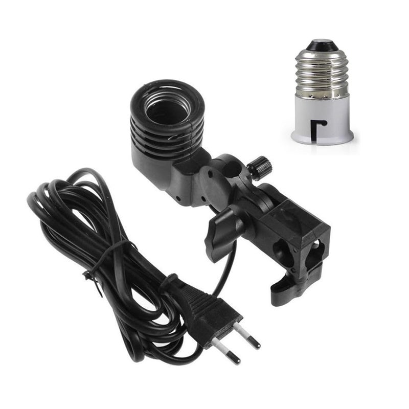 Schsteindar ® مصباح ضوء التصوير لمبة حامل مفرد مقبس E27 قاعدة حوامل استوديو قابس الاتحاد الأوروبي، أسود مع محول قاعدة لمبة E27 إلى B22، حامل لمبة بلاستيكي - Image 1