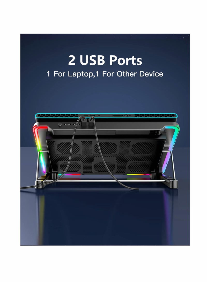 KASTWAVE Laptop Cooling Pad, KASTWAVE Laptop Cooler with 6 Quiet Fans for 15.6-17 Inch Gaming Fan Stable Stand, 7 Height Adjust, RGB Light 10 Modes, Switch Control Fan Speed, 2 USB Port & Phone Holder  - Image 3