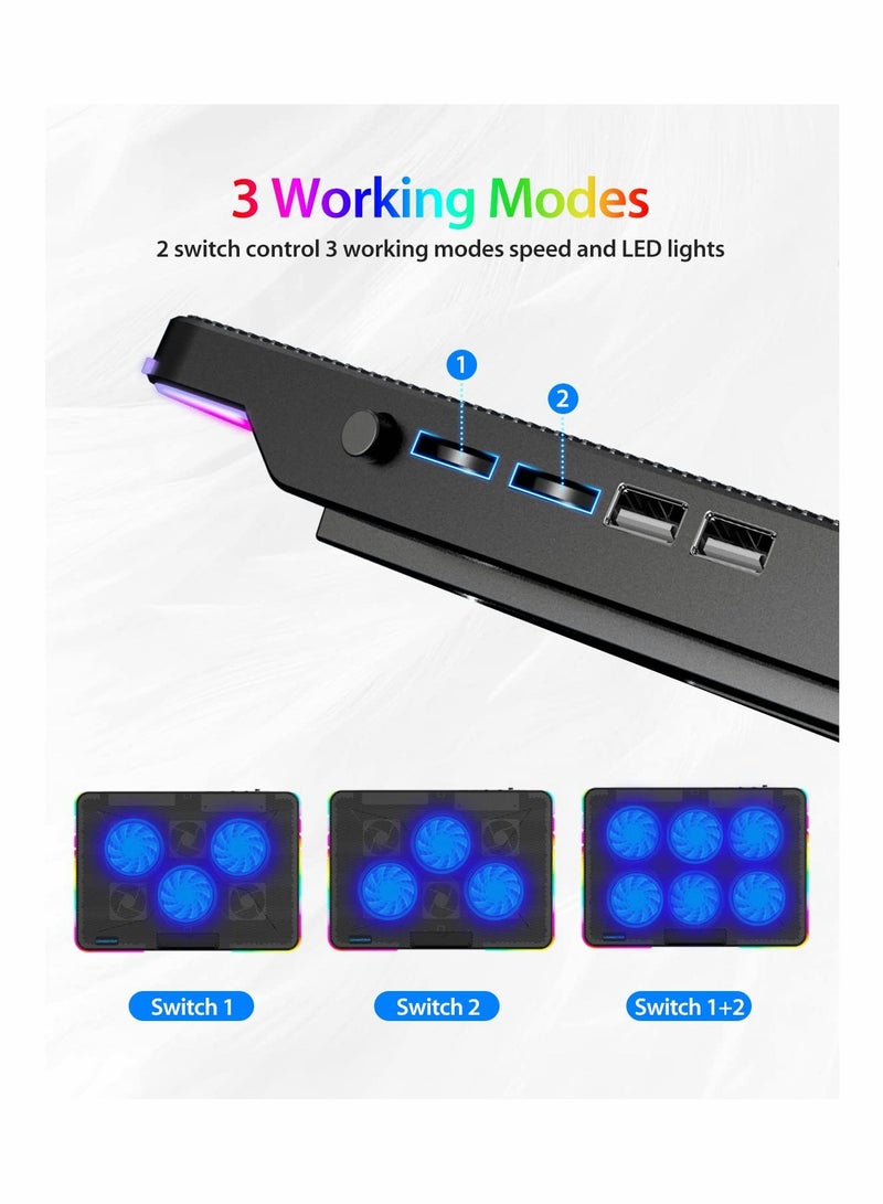 KASTWAVE Laptop Cooling Pad, KASTWAVE Laptop Cooler with 6 Quiet Fans for 15.6-17 Inch Gaming Fan Stable Stand, 7 Height Adjust, RGB Light 10 Modes, Switch Control Fan Speed, 2 USB Port & Phone Holder  - Image 5