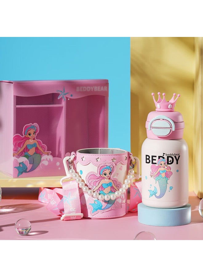 Beddybear Open-smiling Double-drinking Lid Children's Insulated Cup With Straw, 316 Stainless Steel Large Capacity Thermos 600ml Mermaid - Image 5