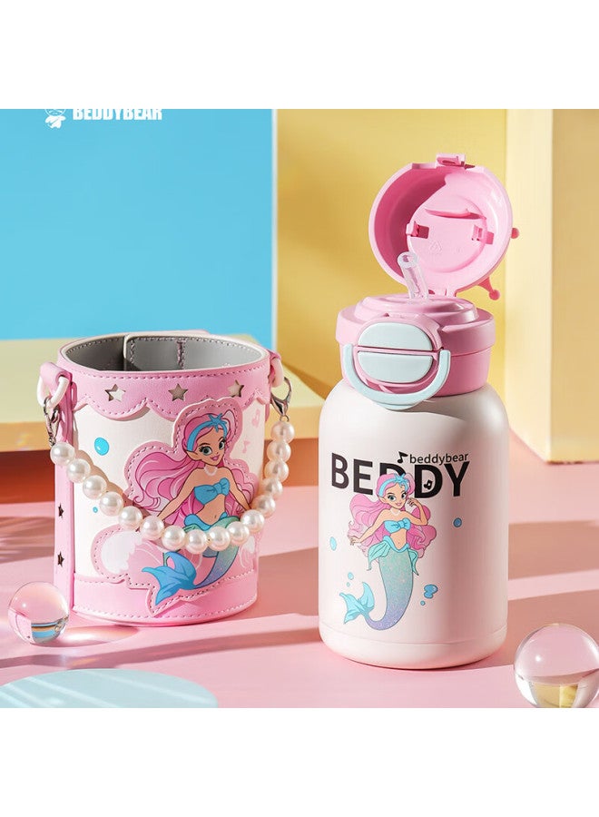 Beddybear Open-smiling Double-drinking Lid Children's Insulated Cup With Straw, 316 Stainless Steel Large Capacity Thermos 600ml Mermaid - Image 1