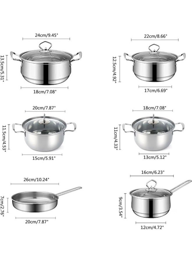 18 Pcs Stainless Steel Pots and Pan Set Kitchen Cookware Sets Stock Pot Steamer Set with Lids Nonstick Cookware Set with Kitchen Utensils and Tools for Home Camp Cooking