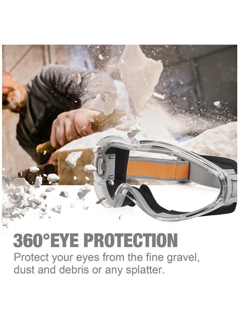 Safety Goggles for Men and Women, Anti-Fog and Scratch-Resistant Clear Lenses, Industrial-Grade Safety Glasses for Labs, Home, Work, and Woodworking, Fits Over Prescription Glasses.