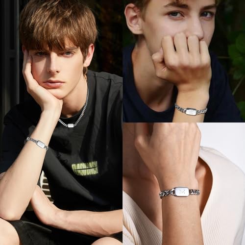 VNOX Initial Silver Bracelet for Men - R Letter Name Mens Cuban Link Chain Bracelets Wristband, Stainless Steel Bracelets for Men Teen Boys, Personalized Jewelry Gifts for Dad Boyfriend Son Husband - Image 4