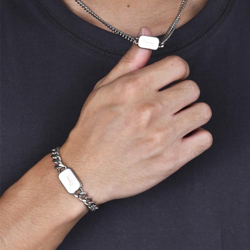 VNOX Initial Silver Bracelet for Men - R Letter Name Mens Cuban Link Chain Bracelets Wristband, Stainless Steel Bracelets for Men Teen Boys, Personalized Jewelry Gifts for Dad Boyfriend Son Husband - Image 2