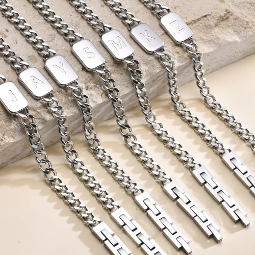 VNOX Initial Silver Bracelet for Men - R Letter Name Mens Cuban Link Chain Bracelets Wristband, Stainless Steel Bracelets for Men Teen Boys, Personalized Jewelry Gifts for Dad Boyfriend Son Husband - Image 5