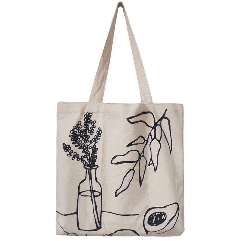 Women's Canvas Tote Bag with Leaf and Bottle Print - Image 5