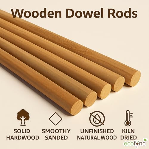 ecofynd 16 inches Wooden Dowel Rods, Pack of 5 | Wood Dowels | Solid Hardwood Sticks for Crafting, Cotton, DIY & More | Sanded Smooth, Kiln Dried, Natural Wood, Unfinished (5, 16 inches) - Image 3