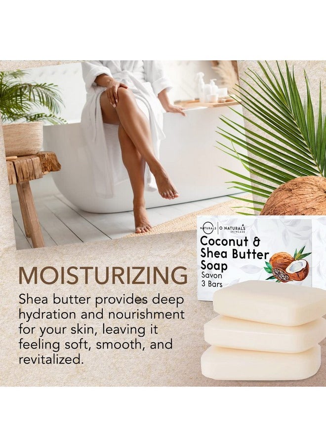 أو ناتشورالز مجموعة من 3 قطع صابون جوز الهند العضوي وزبدة الشيا من O NATURALS، وزن كل قطعة 4 أونصة - صابون نباتي 100%، مصنوع يدويًا باستخدام طريقة المعالجة الباردة، معطر، فاخر، أساسي - صابون طبيعي للرجال والنساء والوجه والجسم  - Image 2