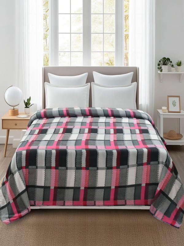 MORADO MORADO Double Bed Woolen Fabric Checkered Quilt CoverDuvet CoverRajai CoverBlanket Cover for Winter 90100 Inches Grey - Image 1