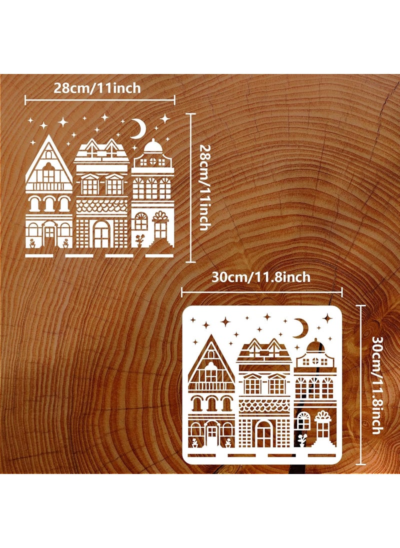 FINGERINSPIRE FINGERINSPIRE Fancy Houses Painting Stencil 11.8x11.8 inch Hollow Out Moon Star Drawing Stencil Reusable Castle House Stencils Template for Wall, Photo Album, Canvas Bag, Cabinet  - Image 2