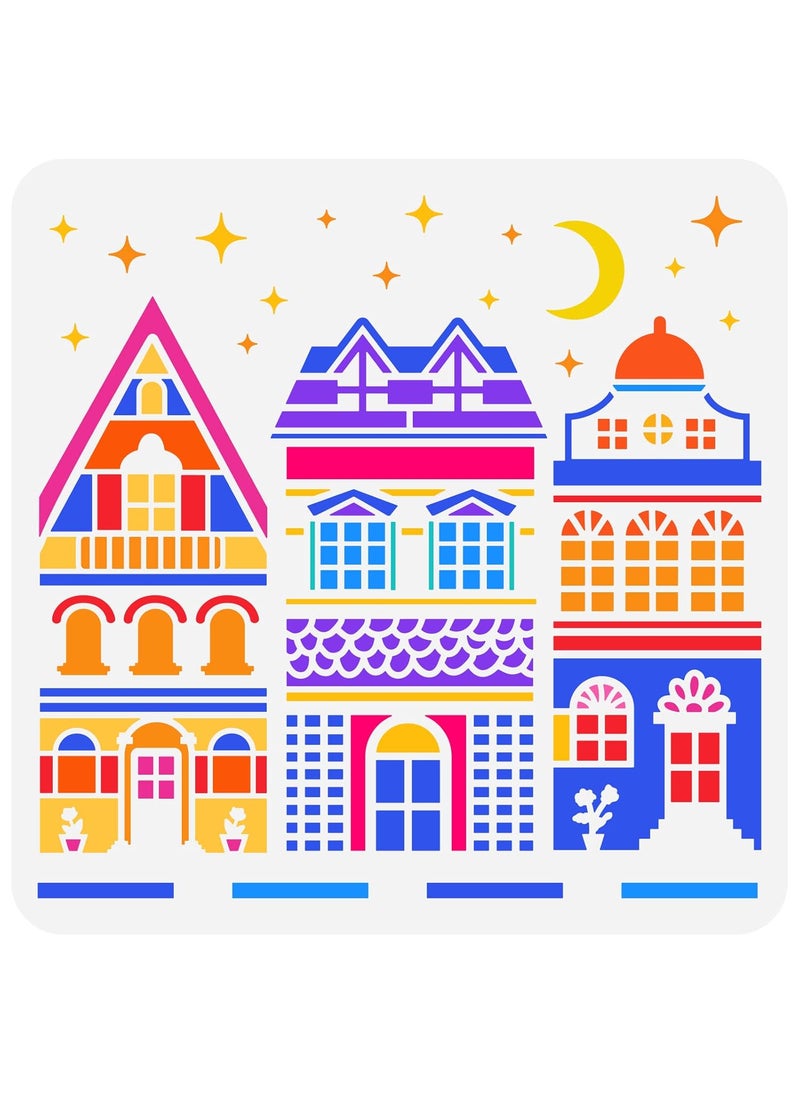FINGERINSPIRE FINGERINSPIRE Fancy Houses Painting Stencil 11.8x11.8 inch Hollow Out Moon Star Drawing Stencil Reusable Castle House Stencils Template for Wall, Photo Album, Canvas Bag, Cabinet  - Image 1