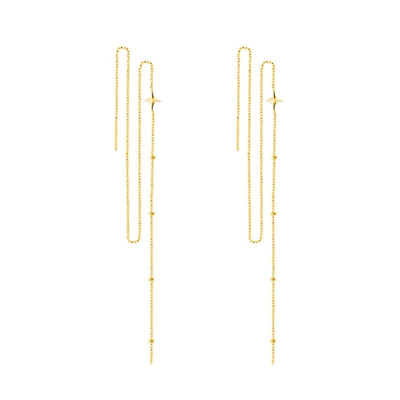 SLUYNZ أقراط دائرية طويلة متدلية من فضة ستيرلنج 925 على شكل نجمة للنساء والفتيات المراهقات (بذهبي) - Image 1