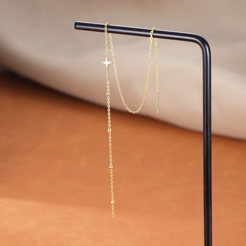 SLUYNZ أقراط دائرية طويلة متدلية من فضة ستيرلنج 925 على شكل نجمة للنساء والفتيات المراهقات (بذهبي) - Image 4