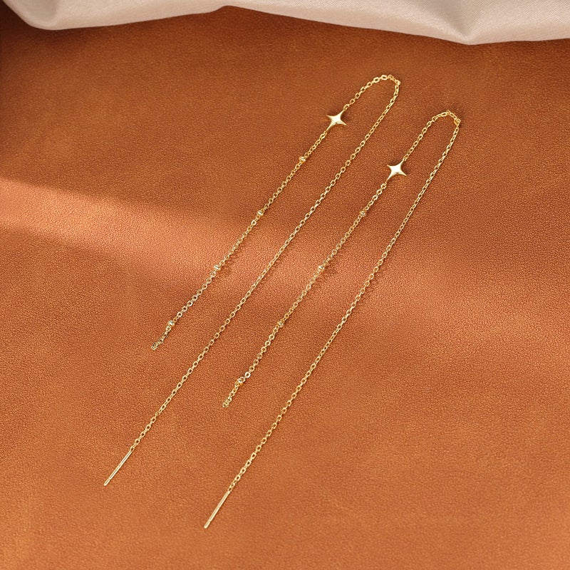 SLUYNZ أقراط دائرية طويلة متدلية من فضة ستيرلنج 925 على شكل نجمة للنساء والفتيات المراهقات (بذهبي) - Image 5