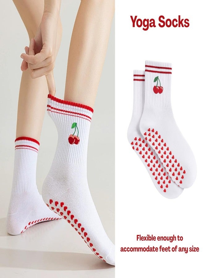 Flavizo Cherry Grip Socks for Women Yoga Pilates, Anti Slip Footwear with Rubber Sole Non Skid Design, Soft Cotton Skid Sock for Home Fitness Studio Floor Workouts - Image 5