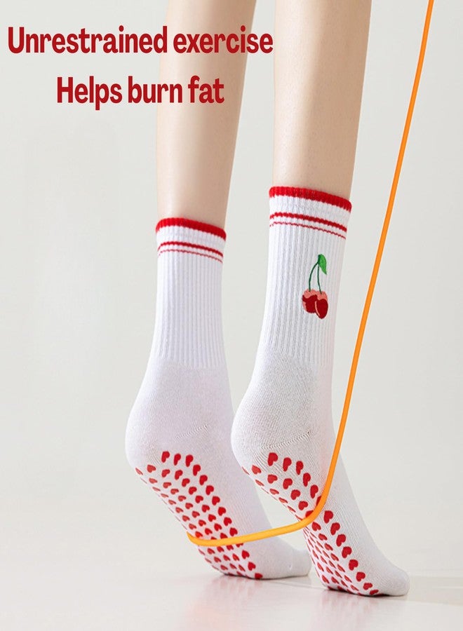 Flavizo Cherry Grip Socks for Women Yoga Pilates, Anti Slip Footwear with Rubber Sole Non Skid Design, Soft Cotton Skid Sock for Home Fitness Studio Floor Workouts - Image 4