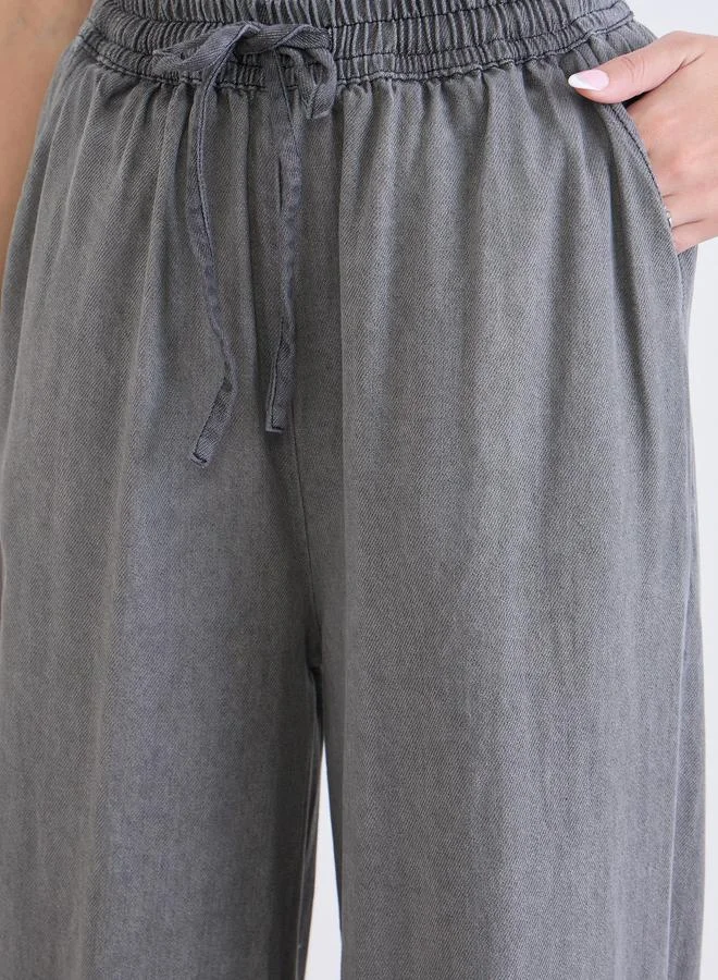Styli Women Grey Wide Leg Trousers