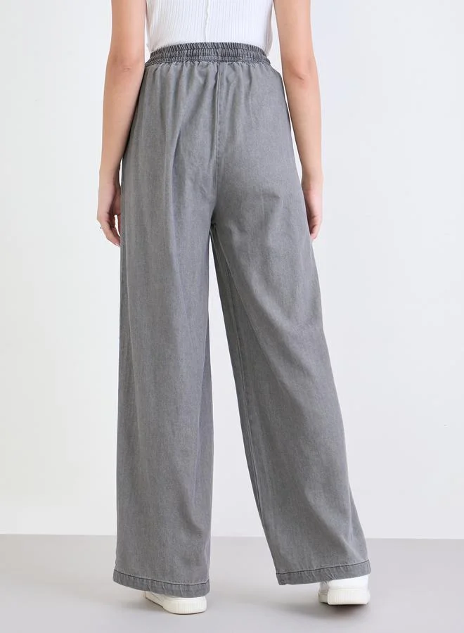 Styli Women Grey Wide Leg Trousers