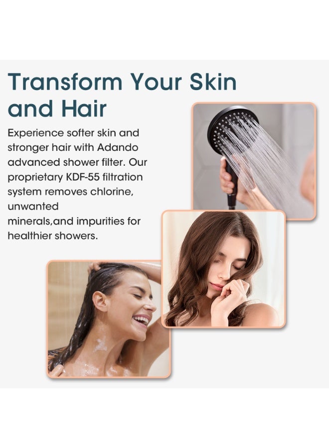 أداندو فلتر دش بديل من أداندو، قطعتان: KDF-55 وخرطوشة مزدوجة من كبريتات الكالسيوم - إزالة 99% من الكلور والحماية من المعادن الثقيلة - حماية مضادة للبكتيريا للبشرة والشعر - Image 5