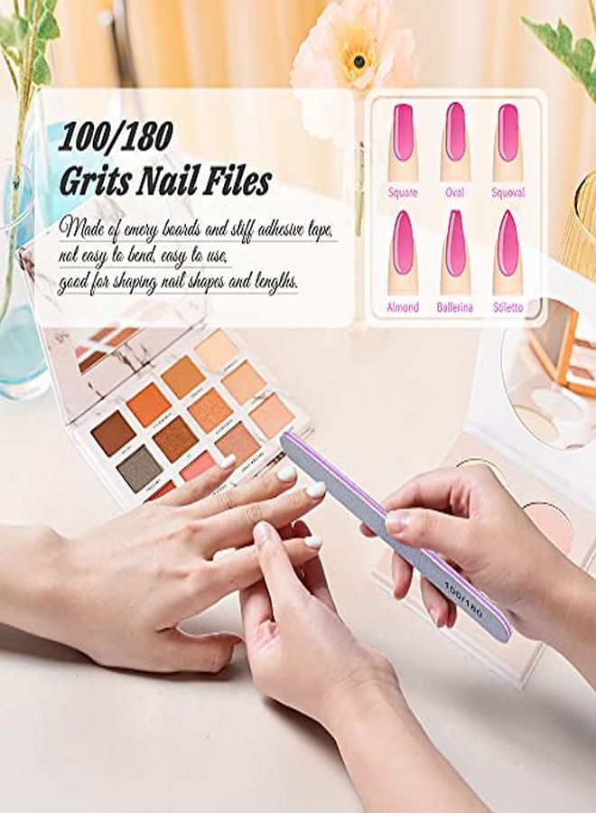 MORGLES Les And Buffers,Morgles Professional Manicure Tools 6Pcs Rectangular Nail Buffer Blocks 6Pcs 100/180 Grit Nail File 2Pcs Brush For Natural Acrylic Nails,14Pack(Multicolored) - Image 5