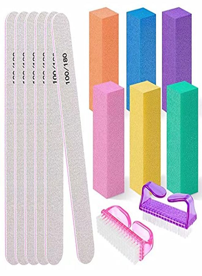 MORGLES Les And Buffers,Morgles Professional Manicure Tools 6Pcs Rectangular Nail Buffer Blocks 6Pcs 100/180 Grit Nail File 2Pcs Brush For Natural Acrylic Nails,14Pack(Multicolored) - Image 1