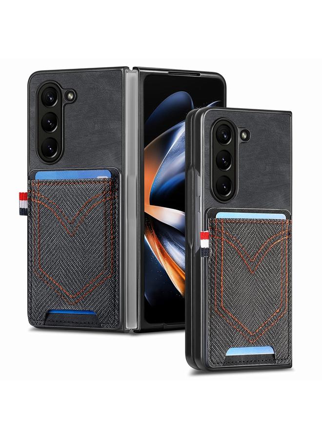 Case For Samsung Galaxy Z Fold5 Denim Pattern Leather Skin PC Folding Phone Case with Card Slot
