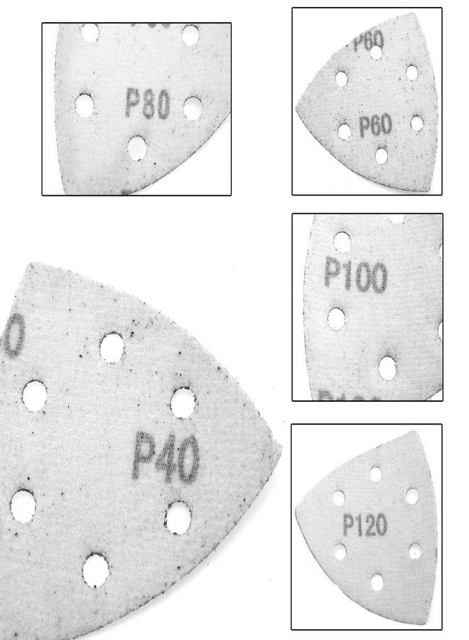 SING F LTD 100pcs Orbit Sanding Sandpaper 90mm Triangle Discs 6 Bores 40 60 80 100 120 Grit - Image 3