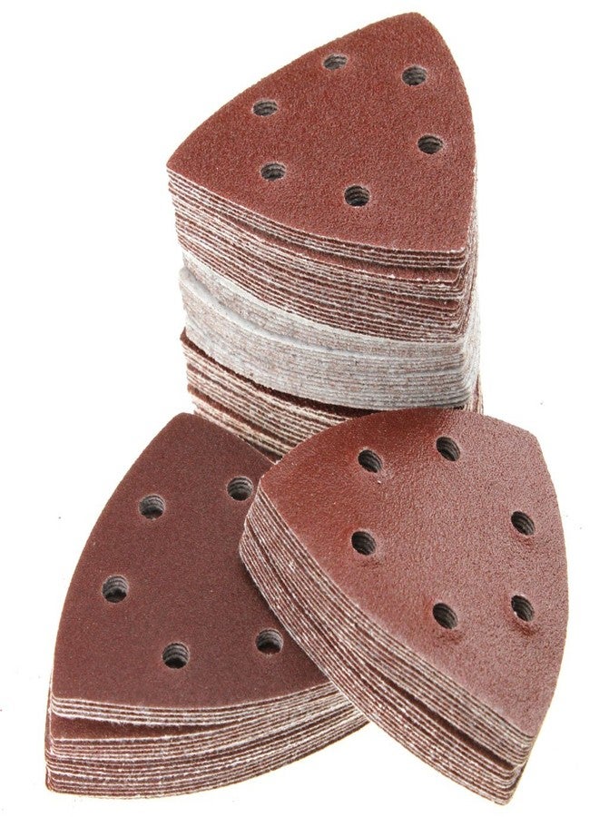 SING F LTD 100pcs Orbit Sanding Sandpaper 90mm Triangle Discs 6 Bores 40 60 80 100 120 Grit - Image 1