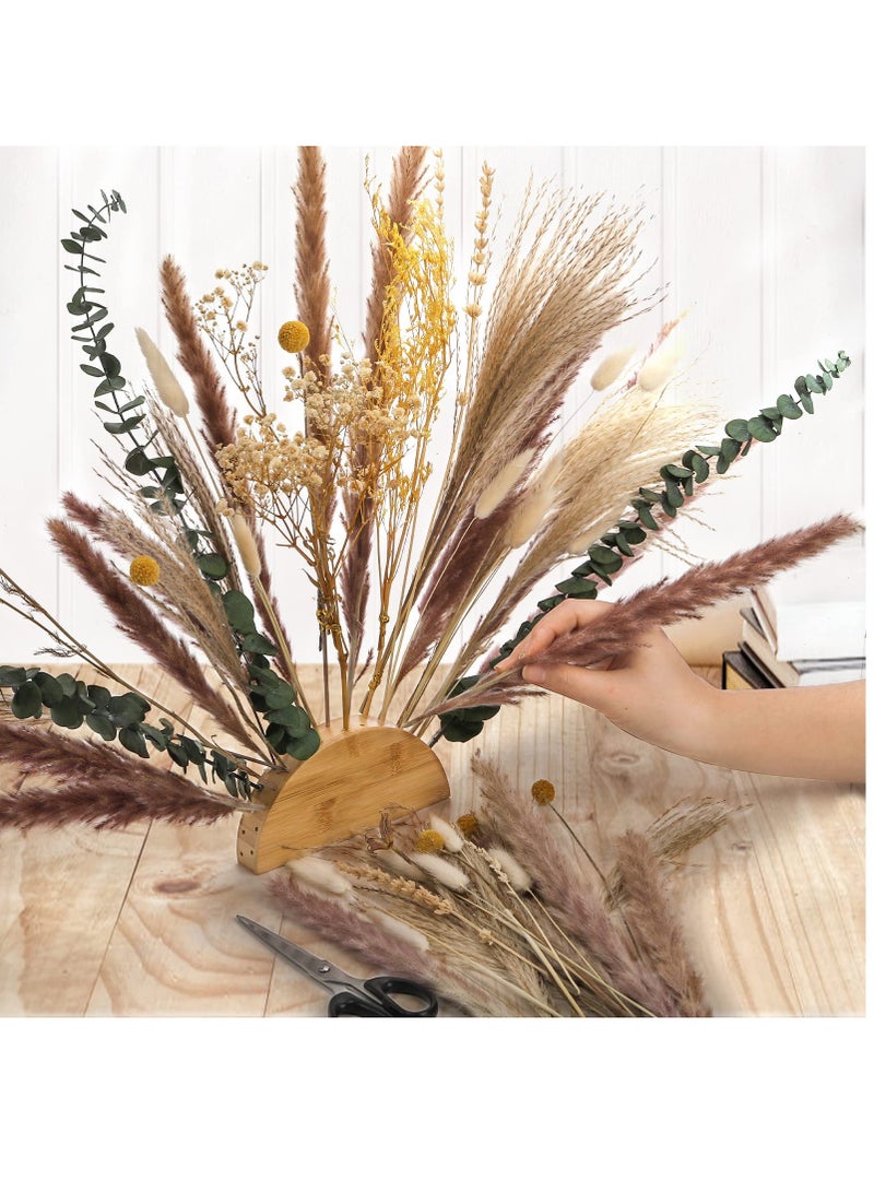 Barakah Dried Flowers Decoration, 91 Pcs Natural Pampas Grass Bouquets Boho Decor, DIY Mix Preserved Flowers Wreath with Bamboo Semicircle Base for Fall Arrangement, Wedding, Farmhouse Party - Image 4