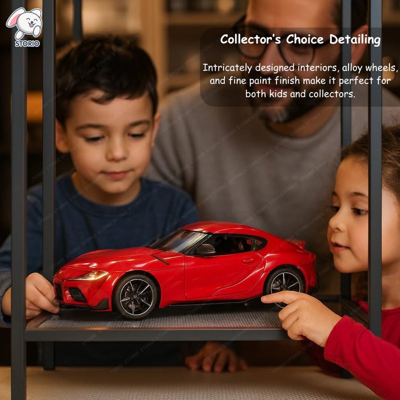 Storio سيارات معدنية مصبوبة 1:32 | سيارات ألعاب ذات حركة سحب للخلف مع أبواب قابلة للفتح وأضواء | نموذج سبائك للأطفال | سيارات مصغرة قابلة للجمع للأولاد والبنات من 3 سنوات فما فوق (تويوتا سوبرا) - Image 2