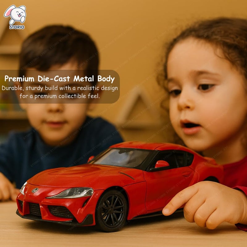 Storio سيارات معدنية مصبوبة 1:32 | سيارات ألعاب ذات حركة سحب للخلف مع أبواب قابلة للفتح وأضواء | نموذج سبائك للأطفال | سيارات مصغرة قابلة للجمع للأولاد والبنات من 3 سنوات فما فوق (تويوتا سوبرا) - Image 3