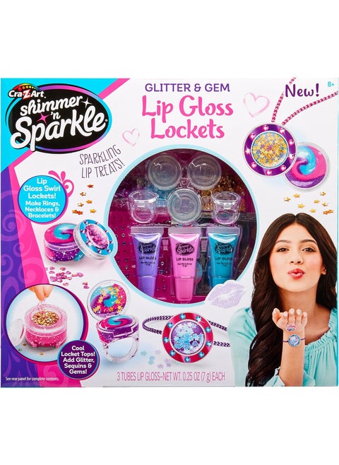 CraZArt Shimmer n Sparkle Glitter  Gem Lip Gloss Lockets DIY Activity Set DIY Lip Gloss Maker Birthday for Ages 8 and Up
