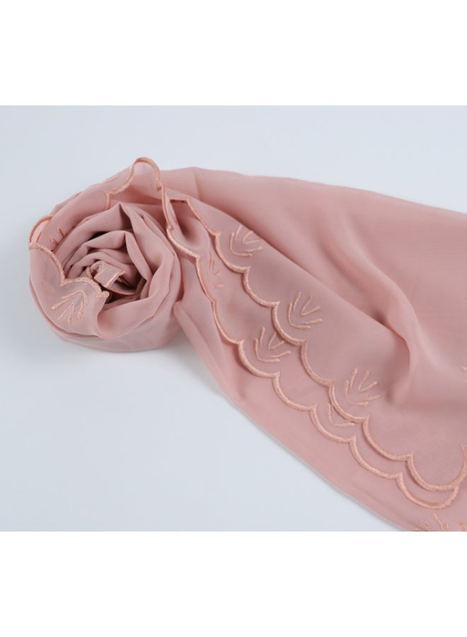Four Sided Leaf Embroidered Plain Chiffon Square Scarf, Headscarf, Arabic Scarf - Image 1