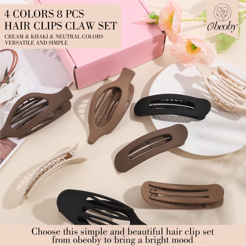 obeoby 8 Pcs Flat Hair Clips, Neutral Color Flat Claw Clips 2 Styles Hair Claws for Women Girls Medium Hair Volume French Hair Barrettes Accessories Easter Basket Stuffers Gifts - Image 3