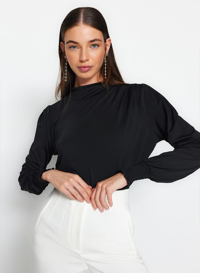 trendyol Black High Collar Regular Fit Gipe Detailed Flexible Knitted Blouse - Image 3