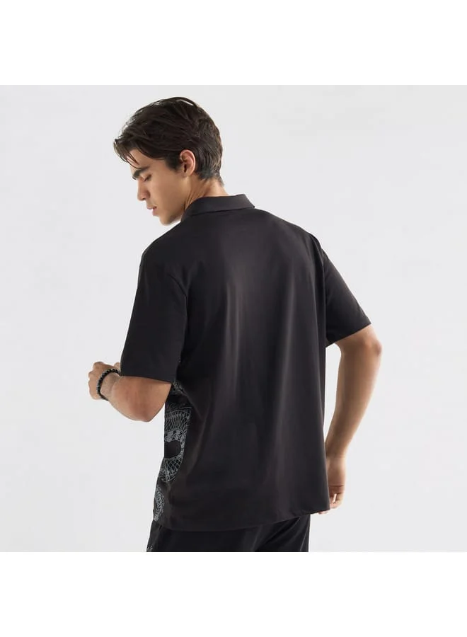 Splash FAV Dragon Print Polo T-shirt with Zip Closure and Short Sleeves