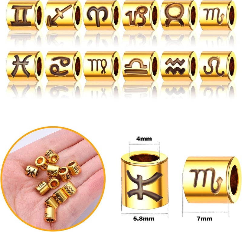 BronaGrand 60pcs Antique Silver Zodiac Spacer Beads Alloy 12 Constellations Tube Beads with Large Hole for Necklace Bracelet,4mm Hole - Image 2