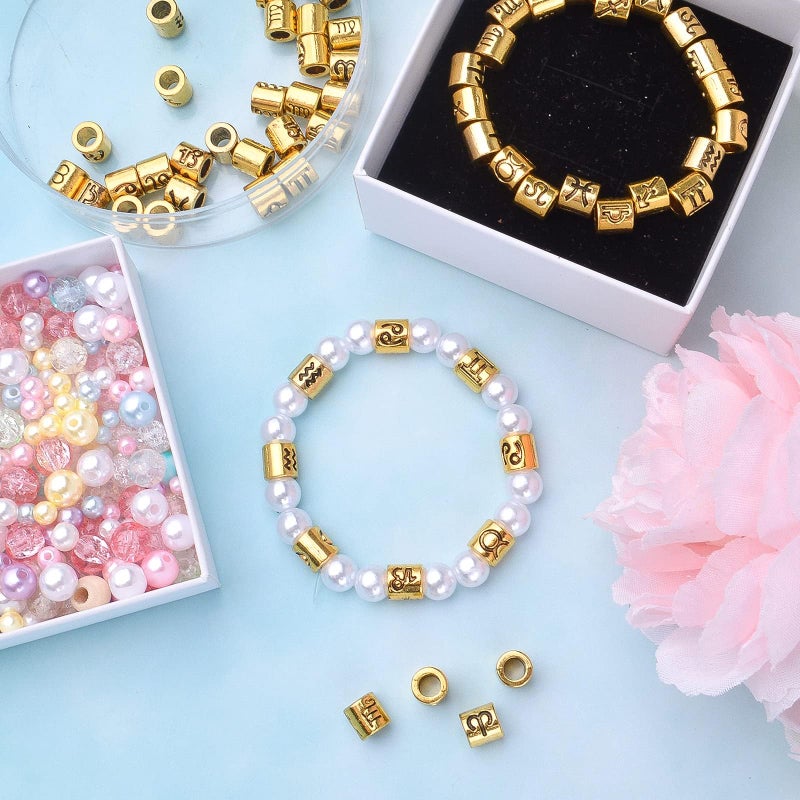 BronaGrand 60pcs Antique Silver Zodiac Spacer Beads Alloy 12 Constellations Tube Beads with Large Hole for Necklace Bracelet,4mm Hole - Image 5