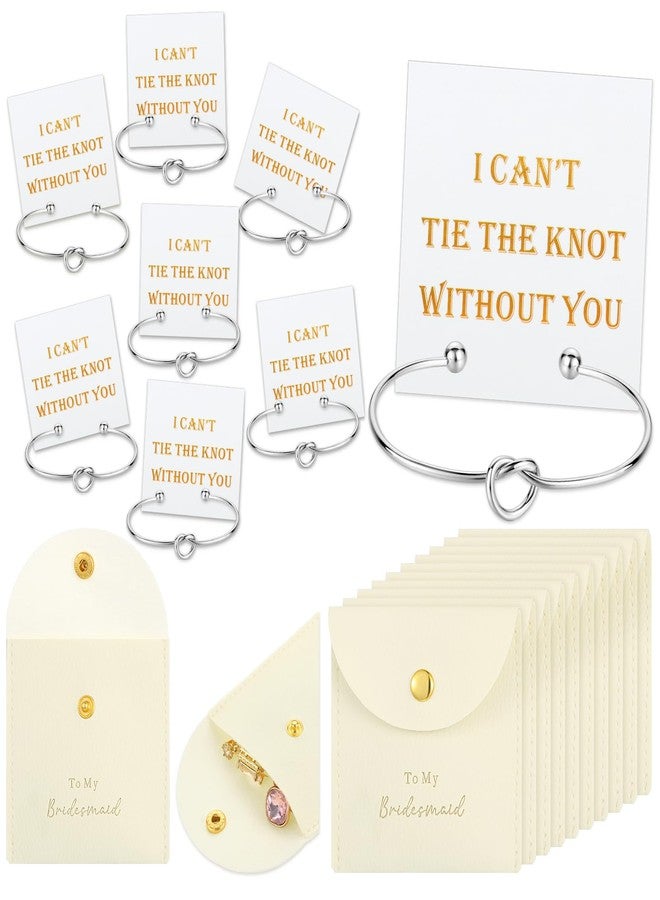 Tondiamo Set of 8 Bridesmaid Bracelet Gifts Bridesmaid Knot Cuff Bangle Bracelets Include I Can't Tie the Knot Without You Gift Cards PU Small Jewelry Bags for Proposal Wedding Bridal Party - Image 1