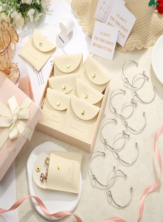 Tondiamo Set of 8 Bridesmaid Bracelet Gifts Bridesmaid Knot Cuff Bangle Bracelets Include I Can't Tie the Knot Without You Gift Cards PU Small Jewelry Bags for Proposal Wedding Bridal Party - Image 3