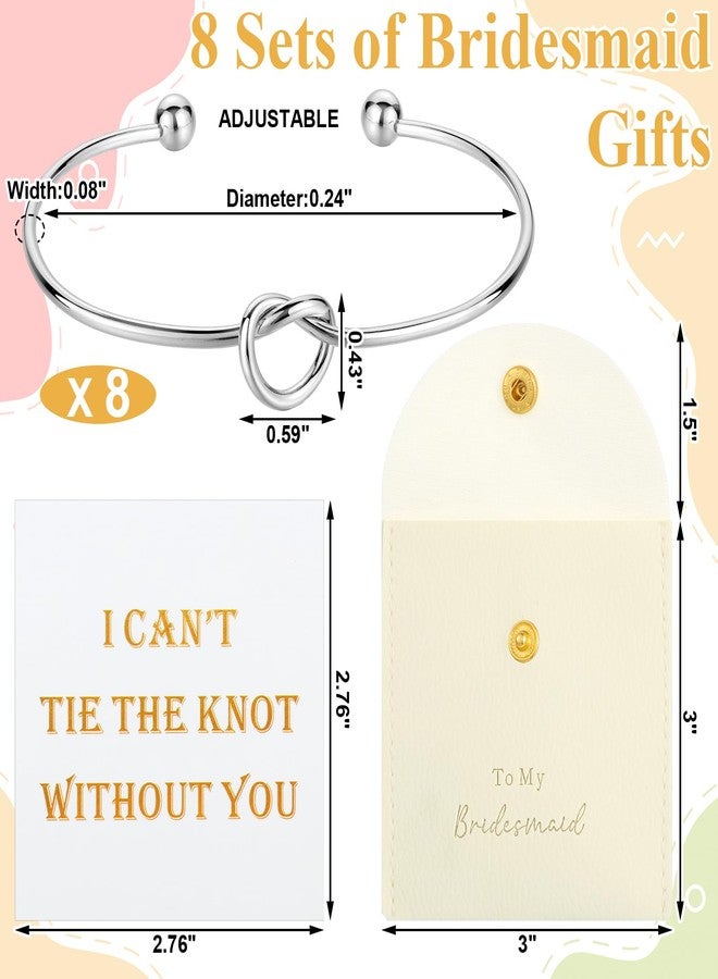 Tondiamo Set of 8 Bridesmaid Bracelet Gifts Bridesmaid Knot Cuff Bangle Bracelets Include I Can't Tie the Knot Without You Gift Cards PU Small Jewelry Bags for Proposal Wedding Bridal Party - Image 2