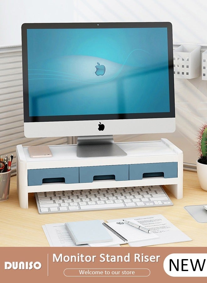 DUNISO 2-Tier Computer Monitor Stand Riser with drawers, Save Space for Home and Office ,Adjustable Desktop Storage Organizer for Computer, Printer and Cellphone,Used in Office and Home - Image 1