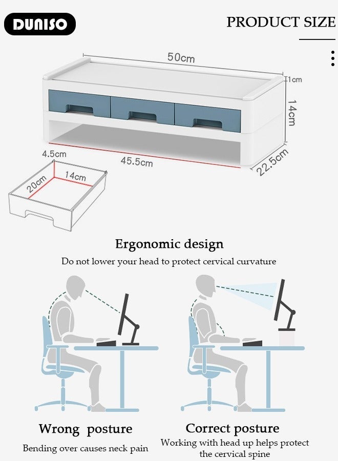 DUNISO 2-Tier Computer Monitor Stand Riser with drawers, Save Space for Home and Office ,Adjustable Desktop Storage Organizer for Computer, Printer and Cellphone,Used in Office and Home - Image 4