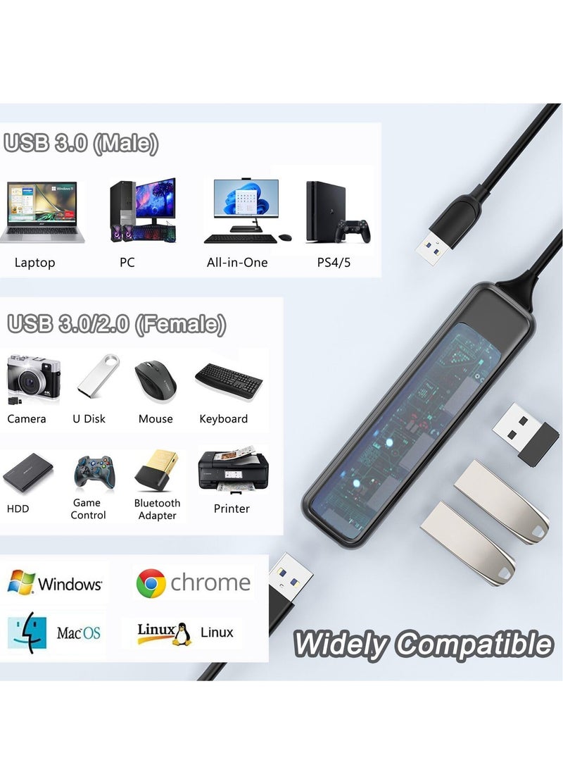 Generic - Transparent USB 3.0 Hub, 4-Port USB Splitter & Extender for Laptop, PC, PS4/5, Xbox, Flash Drive, HDD, Printer, Camera, Keyboard, Mouse - High-Speed Data Transfer & Versatile Connectivity - Image 1