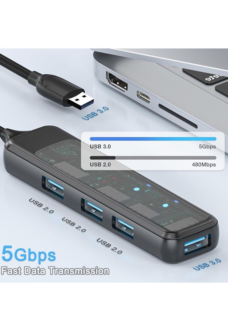 Generic - Transparent USB 3.0 Hub, 4-Port USB Splitter & Extender for Laptop, PC, PS4/5, Xbox, Flash Drive, HDD, Printer, Camera, Keyboard, Mouse - High-Speed Data Transfer & Versatile Connectivity - Image 1