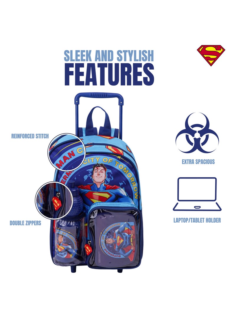 Warner Bros. Super Man City Of Tomorrow Trolley 3 In 1 Set 13" I Trolley I Water Bottle I Lunch Box - Image 4