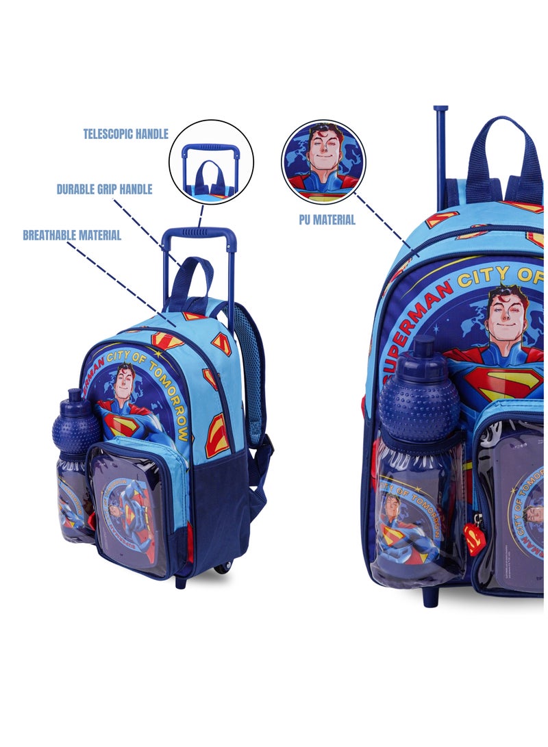 Warner Bros. Super Man City Of Tomorrow Trolley 3 In 1 Set 13" I Trolley I Water Bottle I Lunch Box - Image 5