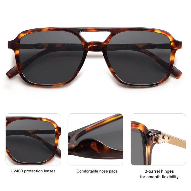 SOJOS Retro Aviator Sunglasses for Women Men,Trendy Rectangle Womens Mens Shades Sun Glasses SJ2202 Tortoise Single Grey - Image 4