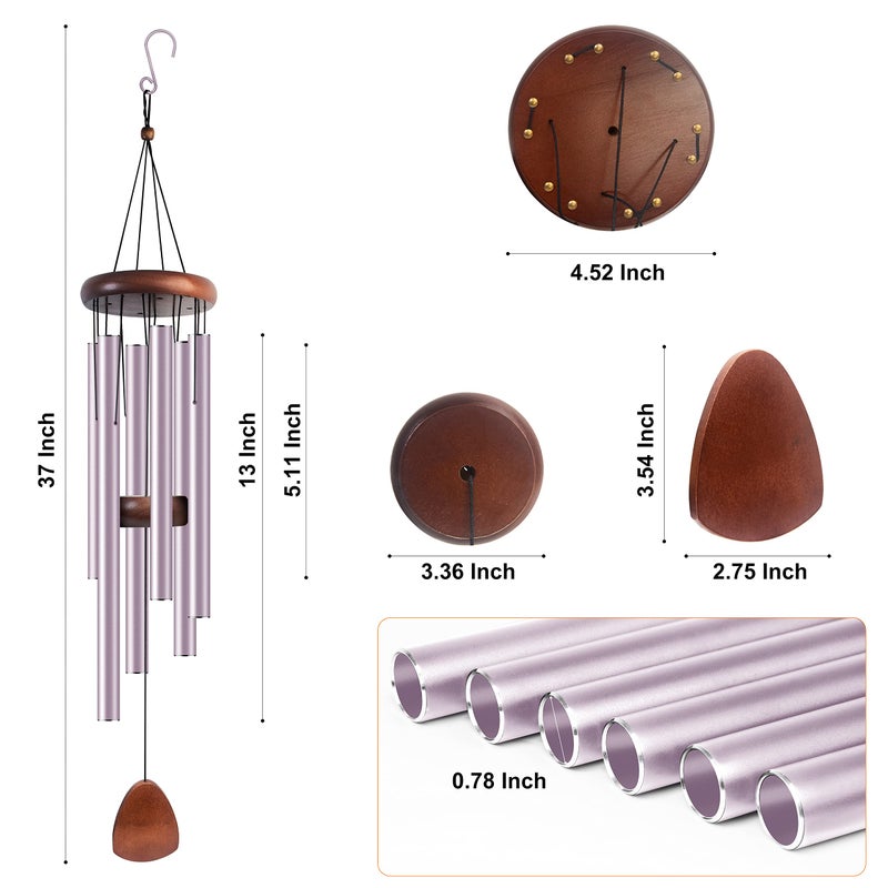 Bursvik Large Aluminium Wind Chimes 37 Inches to Create a Zen Atmosphere Suitable for Outdoor, Garden, Patio Decoration. Classic Wind Chimes with Wind Catcher Suitable as A Gift for Unisex(Purple) - Image 3